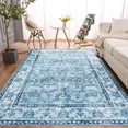 thumbnail image 2 of Astorug Low-Pile Vintage Boho Rug - 4x6ft Indoor Carpet for Living Room, Bedroom, Kitchen - Blue, 2 of 7