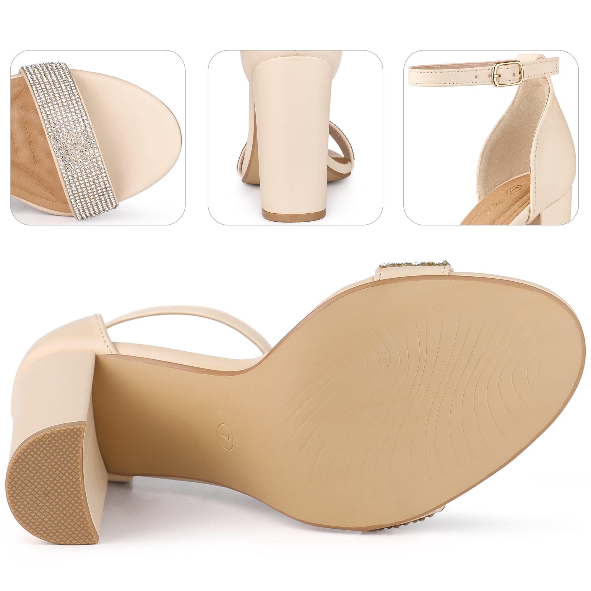 Unique Bargains Women's Open Toe Rhinestone Ankle Strap Chunky Heel Sandals