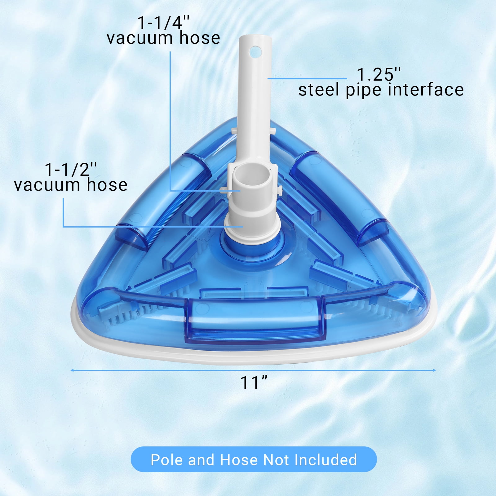 Ktaxon Transparent Triangular Pool Vacuum Head, 7-Brush Design for Efficient Corner Cleaning, Fits 1.25" & 1.5" Hoses