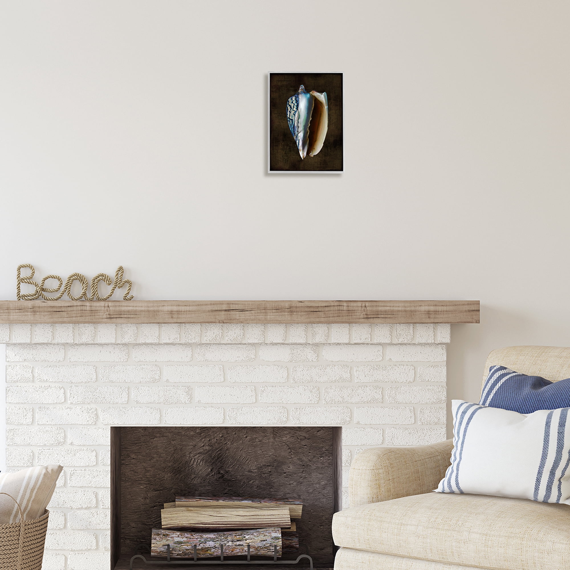 Stupell Industries Conch Shell on Black Nature Painting Gray Framed Art Print Wall Art, 11 x 14