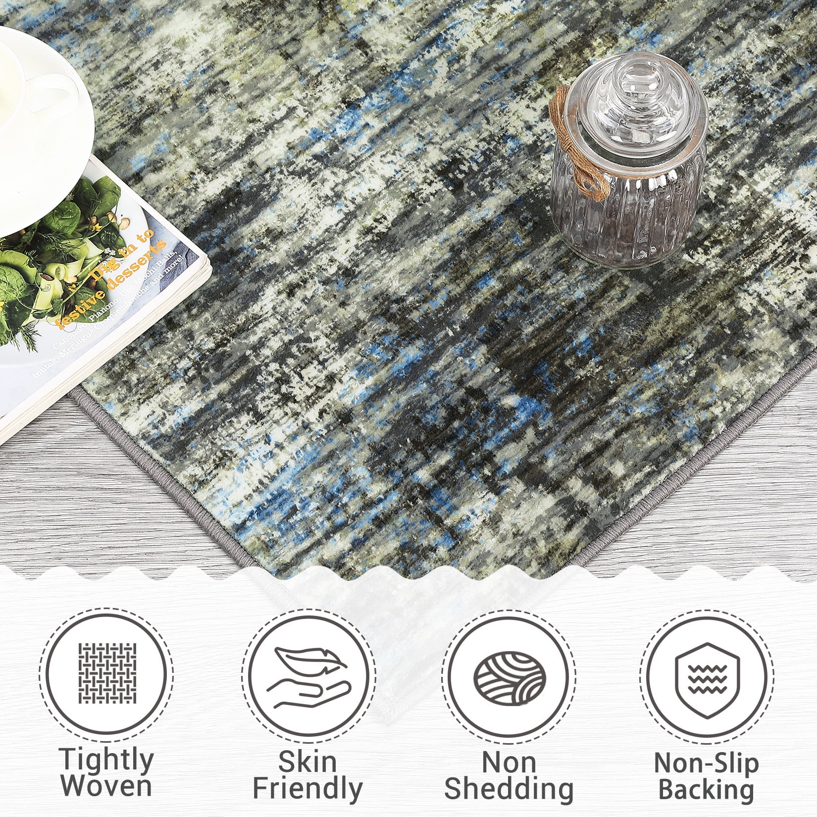 HOMERRY 10' x 13' Large Abstract Area Rug for Living Room Soft Carpet, Blue/Grey