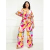 ELOQUII Elements Women's Plus Size Abstract Print Jumpsuit with Flutter Sleeves