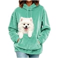 thumbnail image 2 of Oksale Fuzzy Pet Pouch Hoodie Women with Kangaroo Carrier Soft Cozy Long Sleeve Pullover Tops Fall Winter Warm Hooded Sweatshirts 2026 Green XL, 2 of 7
