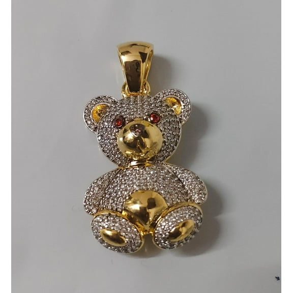 3.80 CT Women's Teddy Bear Pendant - Round Genuine D/VVS1 Moissanite in 925 Silver, 18 Yellow Gold plated