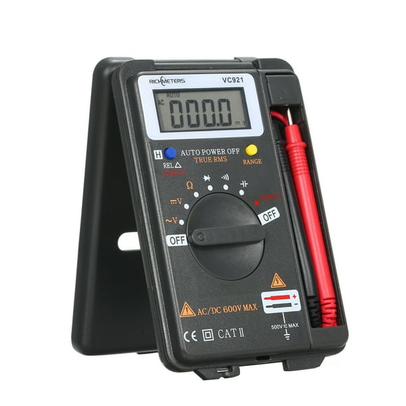 RICHMETERS Mini-multimètre numérique de poche multifonction 4000 comptes Compteur multimètre CA / CC Testeur de tension de transistor Ampèremètre Capteur de température Sonde d'essai VC921