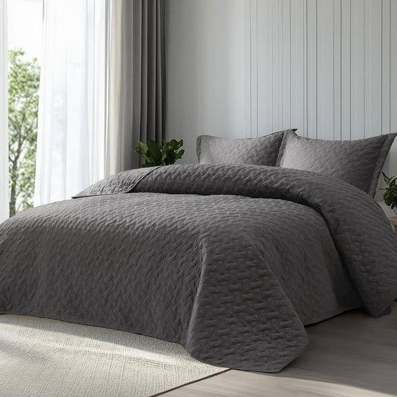 Quilts Queen Size - Grey Bedspreads Queen Size with Basket Weave Pattern, Soft Quilt Bedding, Lightweight Comforter Coverlet for All Seasons (90" x 96")
