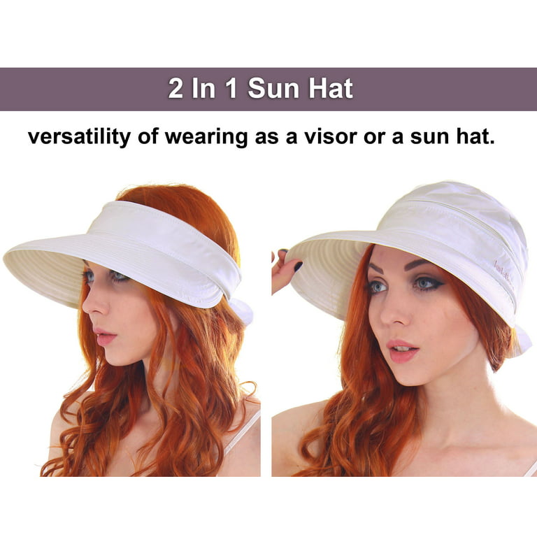 Simplicity Women's UPF 50+ UV Sun Protective Convertible Beach Hat Visor White