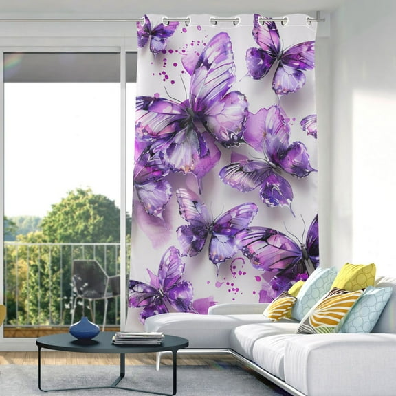 Purple Butterflies Watercolor Blackout Curtain Panels Drapes Privacy Assured with Light Filtering Curtains for Living room Bedroom Bathroom Window