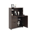 thumbnail image 6 of Hassch Farmhouse Desk Cabinet w/ with Drop-Leaf Tabletop, 2 Drawers and Open Shelves, Bar Liquor Cabinet with Fold-out Work Surface for Home, Office, Dormitory, Small Spaces (Walnut), 6 of 10