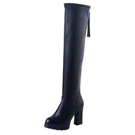 

Cathalem Shoes Women Adult Female Womens Thigh High Boots Size 11 The United States foreign Trade for Thick with Round Head Women Thigh High Boots Black 7.5