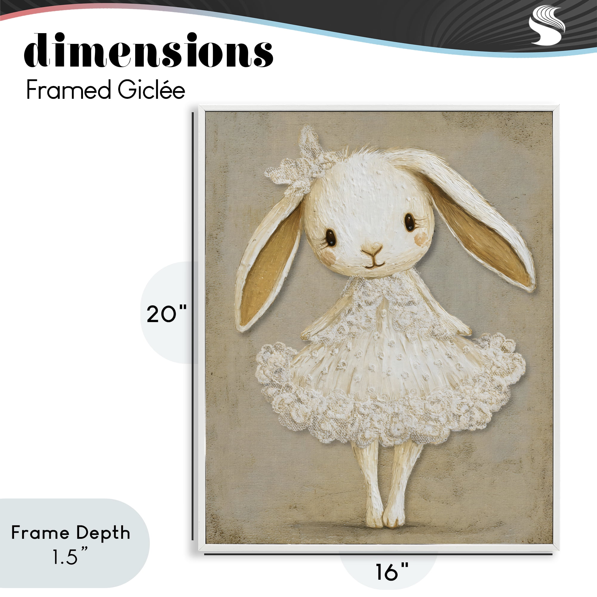 Stupell Industries Ballerina Bunny in Lace Dress White Framed Giclee Art, design by Ink Drop Loft