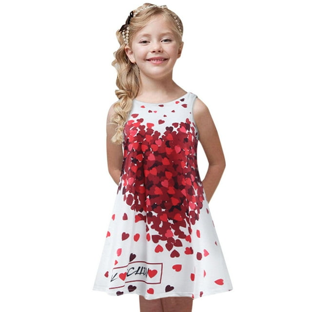 LSLJS Robe pour Tout-Petits Enfants Bébés Filles Vêtements Sans Manches Imprimé Dress Princess Robe de Fête Tenues d'Été ( 5-6 Ans, Blanc )