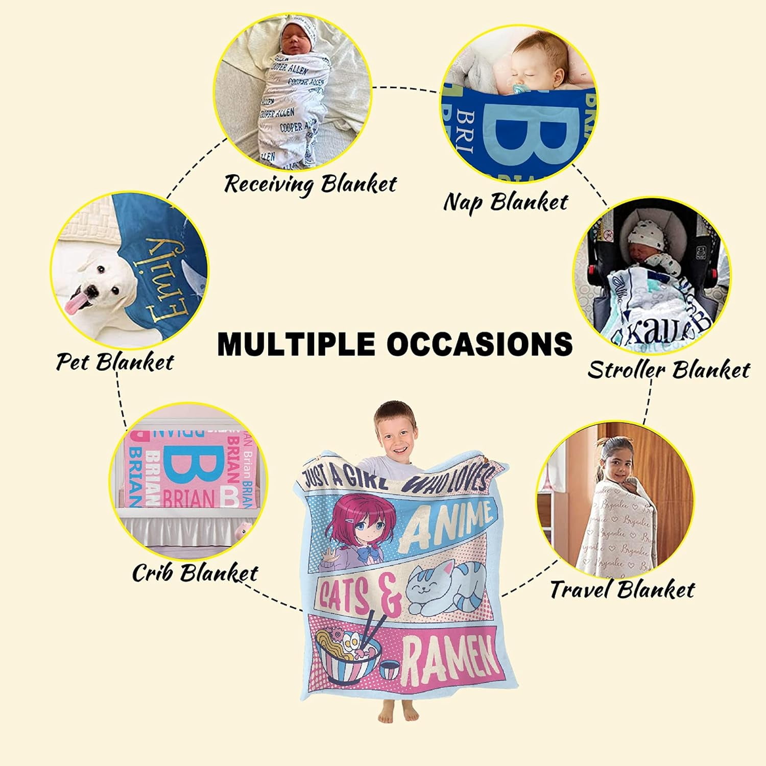 Kawaii Anime Blanket for Girls and Women - Just A Girl Who Loves Cats and Ramen - Flannel Anime Lover Gift, Luxurious Warm and Cozy for Teens/Travel, 50x60 Inch