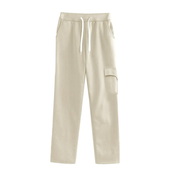 Gyexs Linen Pants for Women Lined High Waisted Baggy Pants Plus Size Fashion Elegan Work Pants with Drawstring, Beige, Size M