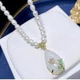 thumbnail image 5 of EOEMY Natural 7-9mm Rice White Freshwater Pearl Necklace 18" Jade Pendant For Women, 5 of 5