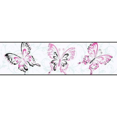 Butterfly and Scroll Wall Border, White/Black/Pink - Walmart.com