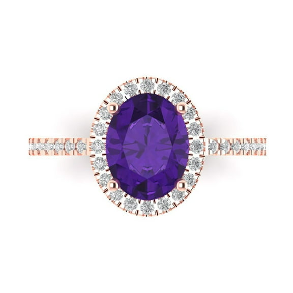 Solitaire with Accents Engagement Ring for Women - 2.27ct Natural Amethyst in 14K Rose Gold Promise Ring