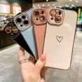 thumbnail image 6 of Compatible with iPhone 14 Case Cute, Luxury Plating Heart Phone Case, Electroplated Edge Bumper Case for Women Girls Soft TPU Shockproof Camera Protective Back Cover - Light Blue, 6 of 10