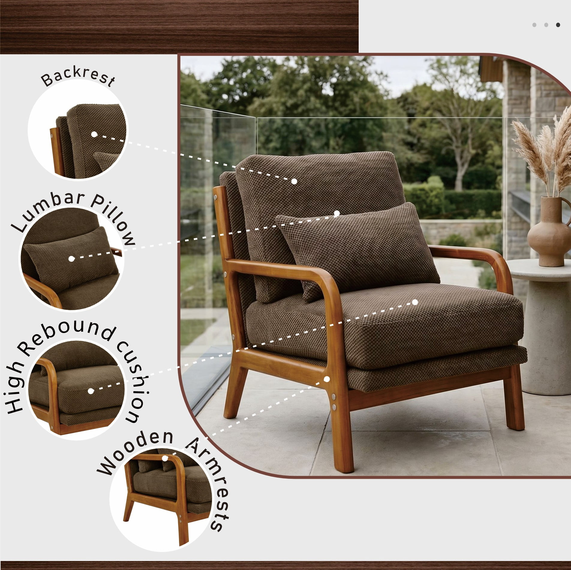 MOONMISS Accent Chair, Reading Club Chair with Pillow for Living Room Bedroom Furniture,Coffee