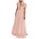 thumbnail image 1 of Vestido de novia de encaje floral de manga corta con cuello en V para mujer Vestido largo de fiesta de cóctel de dama de honor Fridja  qw5091, 1 of 9