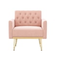 thumbnail image 2 of Sillón de terciopelo Sofá único Sillas de lectura laterales tapiceadas modernas con brazo y pierna de metal de oro para sala de estar dormitorio, 2 of 5