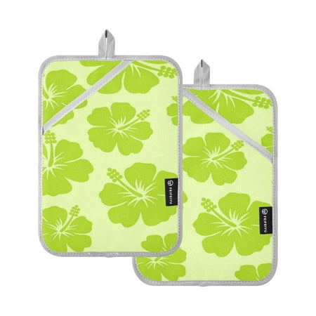 

Pot Holders Set of 2 Heat Resistant Potholders for Kitchen Easy Grip Oven Mitts for Microwave Oven Baking Kitchen BBQ Green Hibiscus