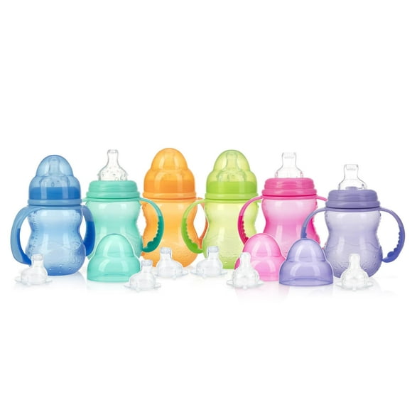 Botella de Cuello Ancho Nuby Multicolor sin Goteo de 3 Etapas para Niños multicolor