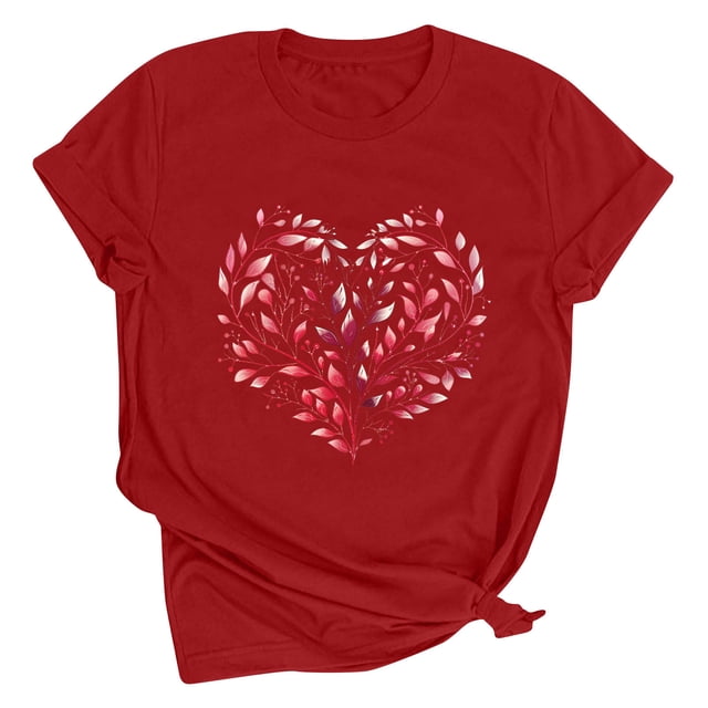 Meichang T-Shirt de la Saint-Valentin pour Femmes, Cœur d'Amour Doux, T-Shirts Graphiques à Manches Courtes, Col Rond, Chemisiers de Fête en Liquidation