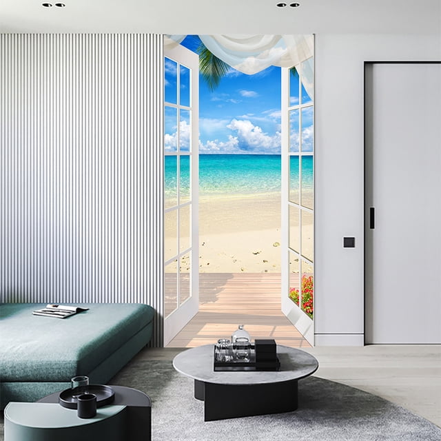 (95x215cm,N) Etiqueta de la puerta Efecto Trompe l'oeil 3D Interior PVC Pegatinas de pared para decoración de la pared Sala de estar Cocina Dormitorio Baño Papel pintado Rojo Verde RV1016-0122923FYD
