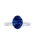thumbnail image 4 of Oval Shape Lab Grown Blue Sapphire Solitaire Ring with Surprise Diamond (4 Carat, AAAA Quality), 925 Sterling Silver, US 4.00, 4 of 8