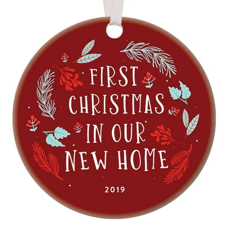 New Homeowners Ornament Christmas 2019 Dated Keepsake Housewarming Party Present Mr & Mrs Wedding Gift Ideas Welcome Home Basket Pretty Red Vintage Retro Holiday 3
