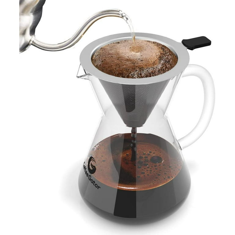Coffee Gator Paperless Pour Over Coffee Dripper Brewer 14oz Clear 