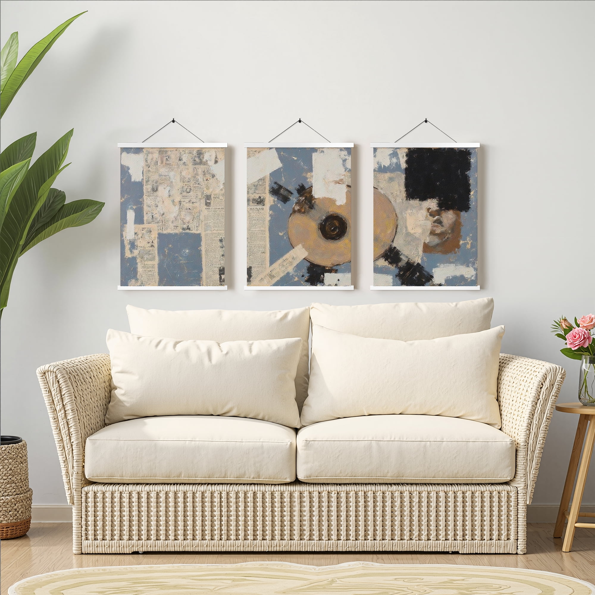 MAYEERTY Modern Abstract Wall Art Painting, Living Room Decor, White Hanging Rod Frame, 15.7"x11.8"