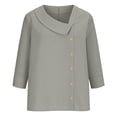 thumbnail image 6 of Womens Cotton Linen Shirts Summer Trendy Shirts 3/4 Sleeve V Neck Blouses Button Down Gauze Tees Casual Solid Color Tops Dark Gray 2XL, 6 of 6