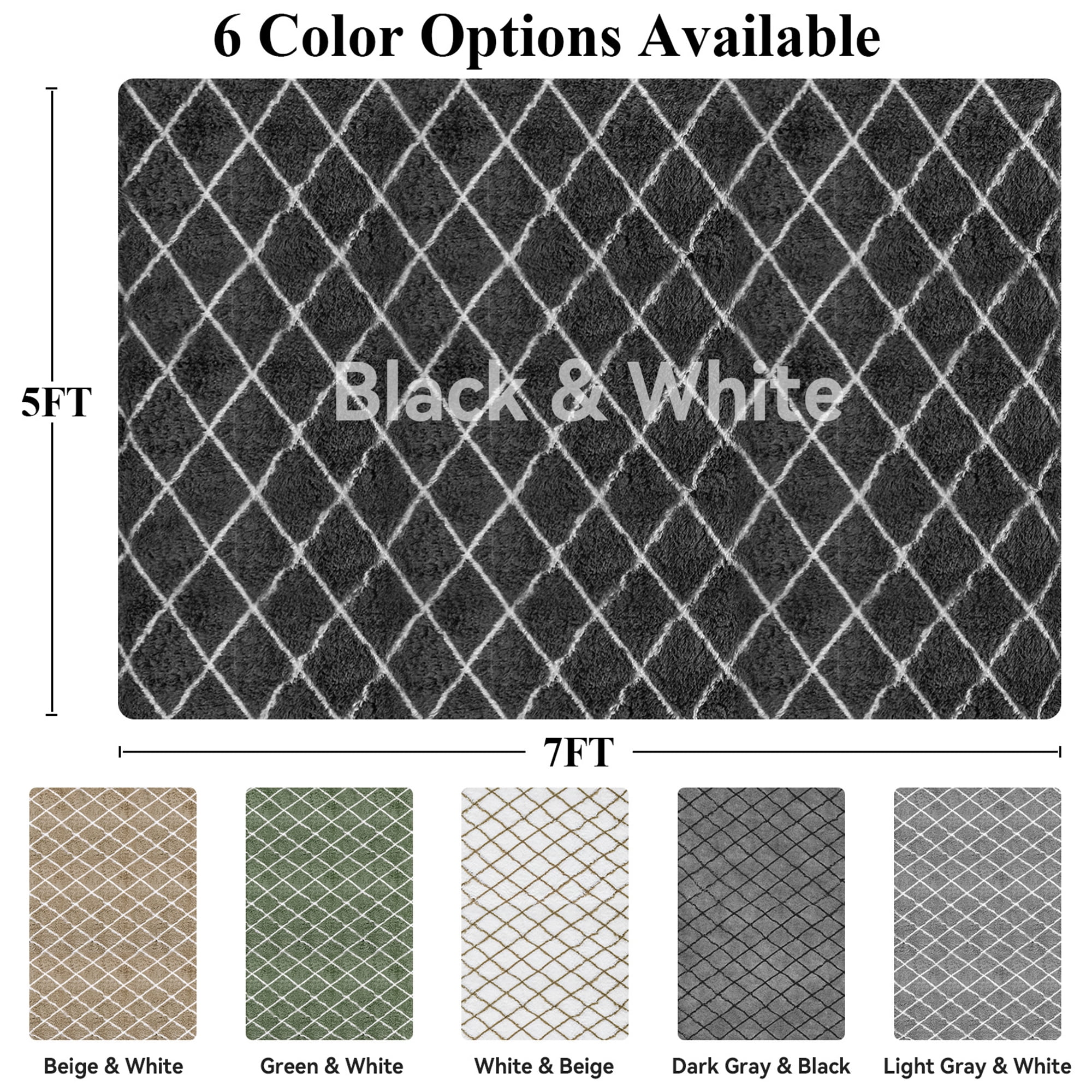 CozyDesg Shag Area Rugs,5'x7' Soft Fluffy Shaggy Carpet for Living Room,Large Rug for Bedroom Dining Room Home Decor Room Decor,Black & White