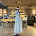 thumbnail image 1 of Culottes blancos para mujer, corte A, escote plisado, cintura alta, drapeado, pierna ancha, 1 of 3