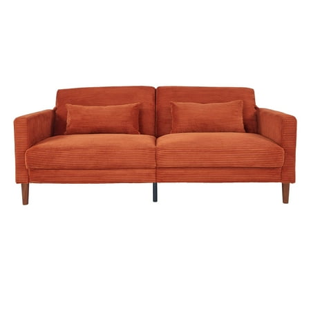 TrumanPick Comfy Futon Sofa Corduroy Loveseat Couch with Pillow Cushion  Modern Sleeper Sofa Couch with Solid Leg for Living Room Bedroom  Orange