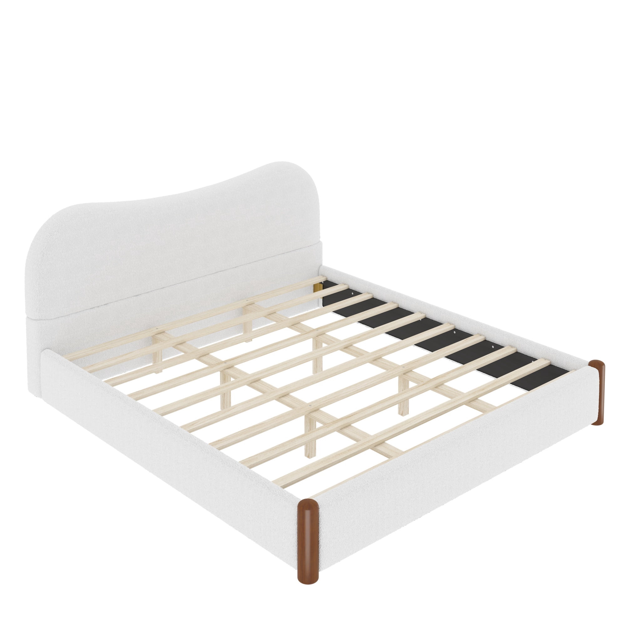 Euroco Upholstery King Size Platform Bed, White