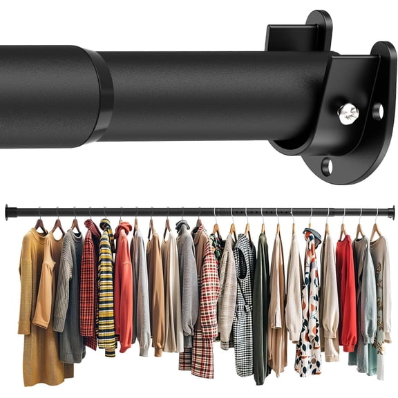 Closet Rod 50-87 Inches, Adjustable Heavy Duty Metal Black Closet Rods for Hanging Clothes 1.3 Inches Diameter for Wardrobes Laundry