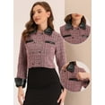 thumbnail image 2 of DARING DIVA Women's Lapel Collar Vintage Plaid Tweed Cropped Jackets Blazer XS Red, 2 of 6