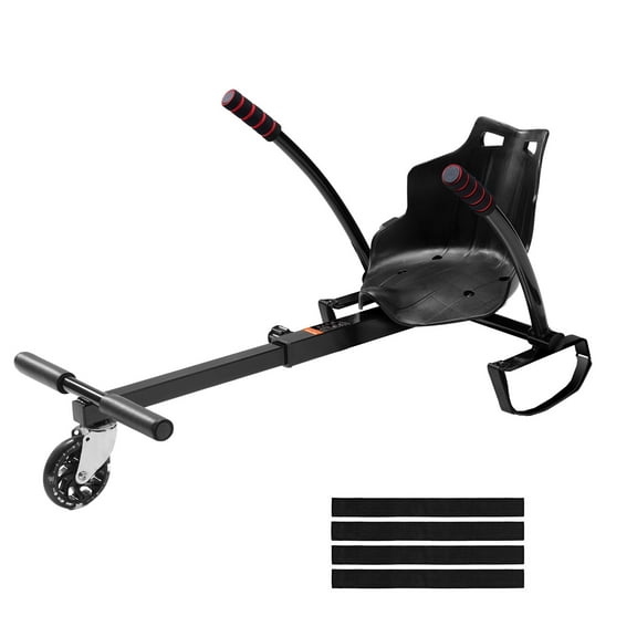 KFFKFF Hoverboard Kart Seat,Hoverboard Seat Adjustable Frame Length for 6.5" 8" 8.5" 10" Hoverboard，360 degrees Wheels with LED Lights for Kids, Black