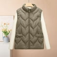 thumbnail image 6 of Women's Puffer Jacket Vest with Pockets Sleeveless Plus Size Full-zip Winter Warm Coat Stand Collar Outerwear (L, Khaki), 6 of 7