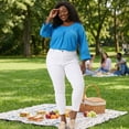 thumbnail image 2 of Agnes Orinda Women's Plus Size St. Patrick's Day Tops Long Sleeve Crochet Panel Hollow Out Pleated Casual Tunics Blouse 1X Sky Blue, 2 of 6