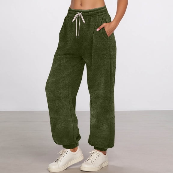 MAIHAN-Womens Joggers with Pockets Casual Loose Striped Drawstring Elastic High Waist Pants Athletic Straight Leg Sweatpants Lounge Travel Joggers Fall Fashion Must Haves(Army Green,L)
