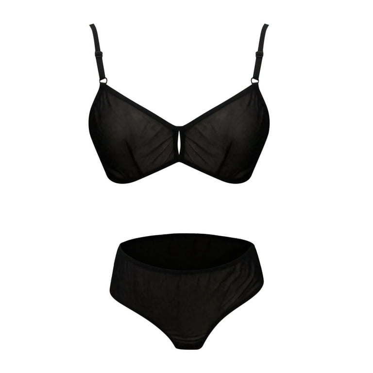 Lingerie for Women Bra Set Sleepwear Solid Black Xl