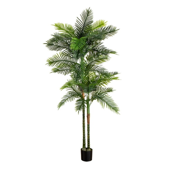 Nearly Natural 8ft. UV Resistant Artificial Double Robellini Palm Tree (Indoor/Outdoor)