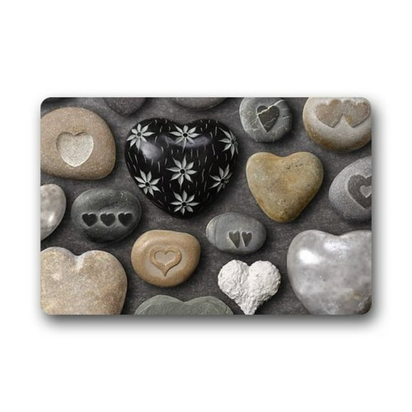 QIFEIHA Heart Shape Pebble Stone Doormat Outdoor Indoor Floor Mats Non-Slip Bathroom Mats Rug Size 23.6x15.7 Inch