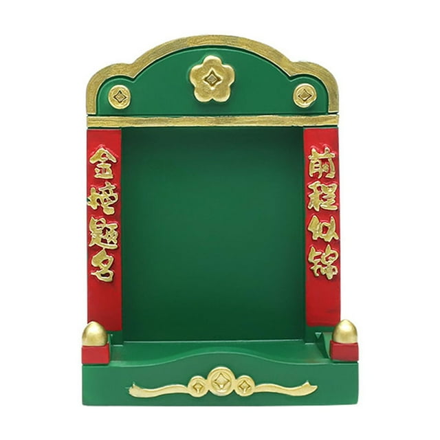 simhoa Mini Buddhist Niche Mini Shrine Feng Shui Decor Display Stand,Desktop Decoration Green