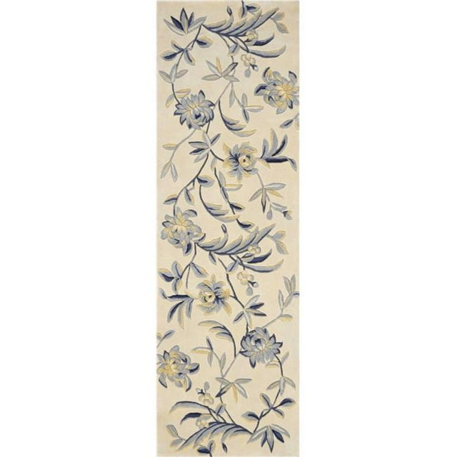 HomeRoots 352816 2 ft. 6 in. x 8 ft. Runner Wool Ivory & Blue Area Rug