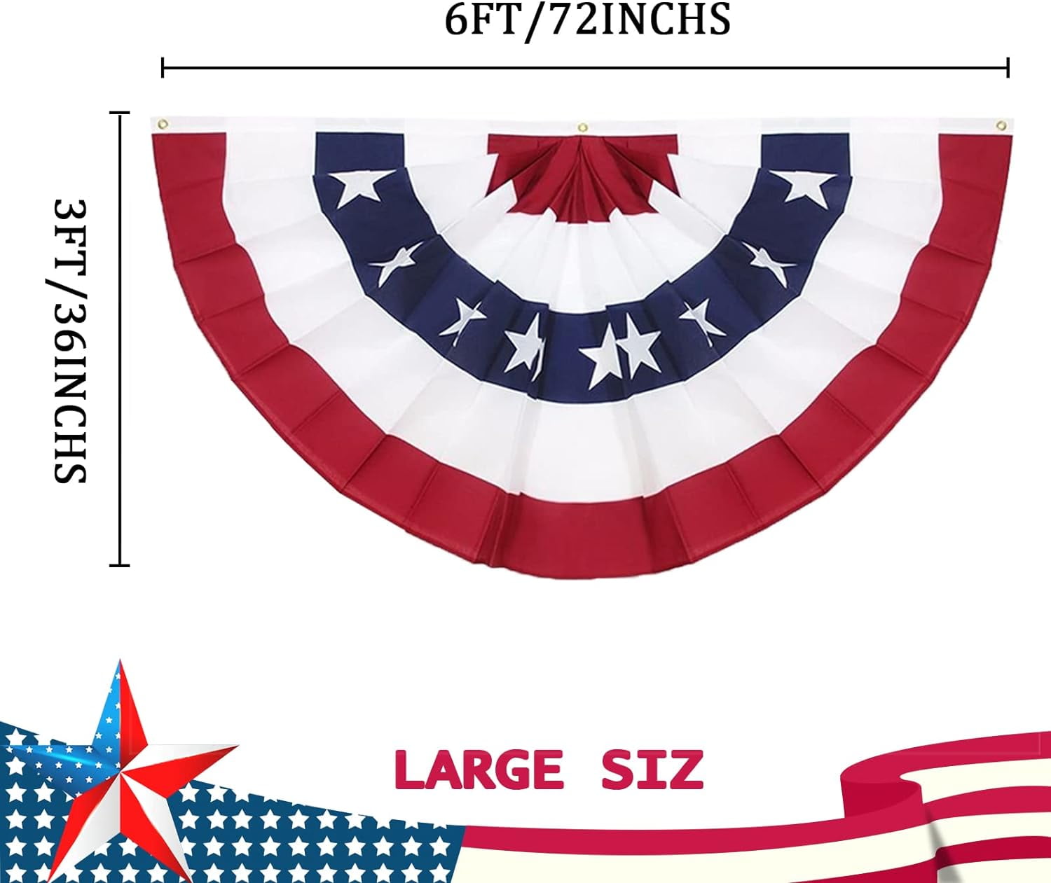 TETOU 4Pcs 3 x 6 Ft American Pleated Fan Flag for Outside, Patriotic Half Fan Bunting Flag, 4th of July Decorations Flags (Set of 4)